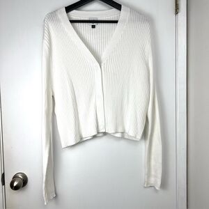 CAbi Coastal Rib Knit 6173 Cardigan Sweater size XL Pure White Clean Girl Y2K